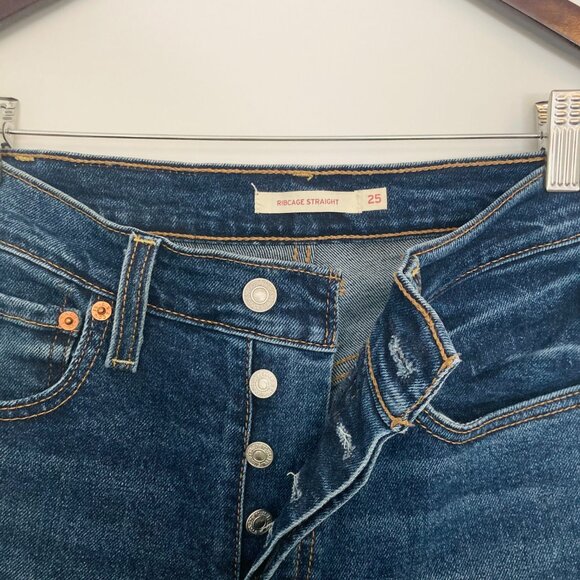 Levi’s Ribcage Straight Ankle Jeans Size 25 High Rise Button Fly Light Wash - Picture 5 of 7